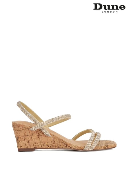 Dune London Gold Kalia Embellished Low Cork Wedge Sandals (F63672) | € 139