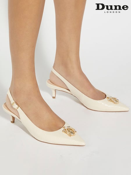 Dune London Cream Contact Branded Block Slingback Court Heels (F63686) | € 186