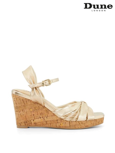 Dune London Gold Kander Knotted Wedge Sandals (F63705) | € 154