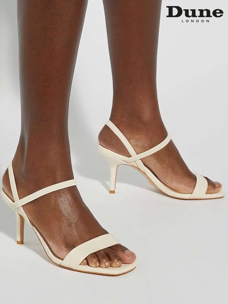 Dune London Cream Methodical Elastic Square Toe Sandals Heels (F63725) | € 123