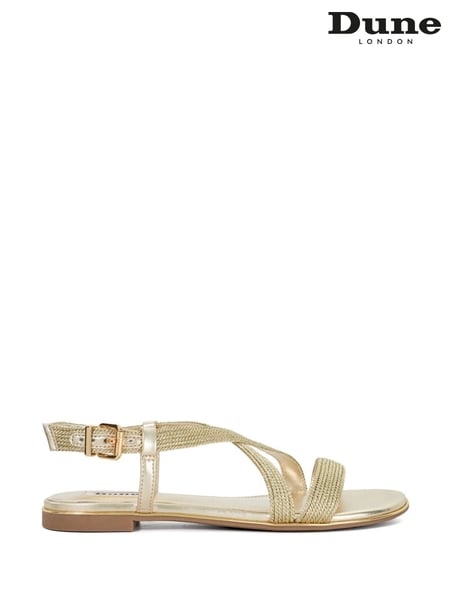 Dune London Gold Brown Lope Cross Over Strap Sandals (F63767) | € 108