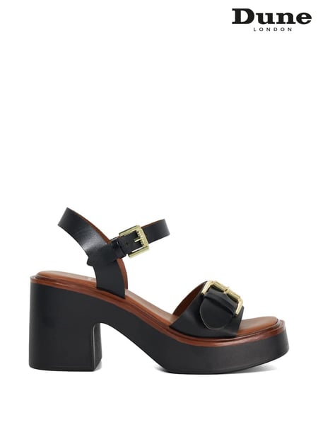 Dune London Black Dark Jupiter Buckle Flatform Sandals (F63769) | € 154