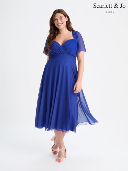Scarlett & Jo Solid Sapphire Curve Bolero Wrap Bodice Midi Dress (F65821) | € 140
