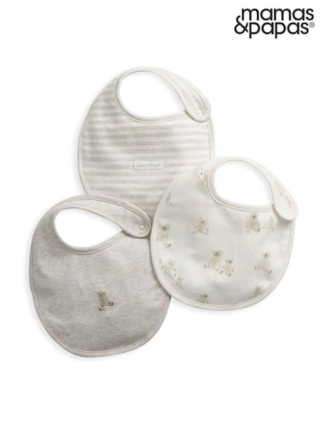 Mamas & Papas Teddy Bear 100% Cotton Brown Bib Set 3 Pack (F65953) | € 20