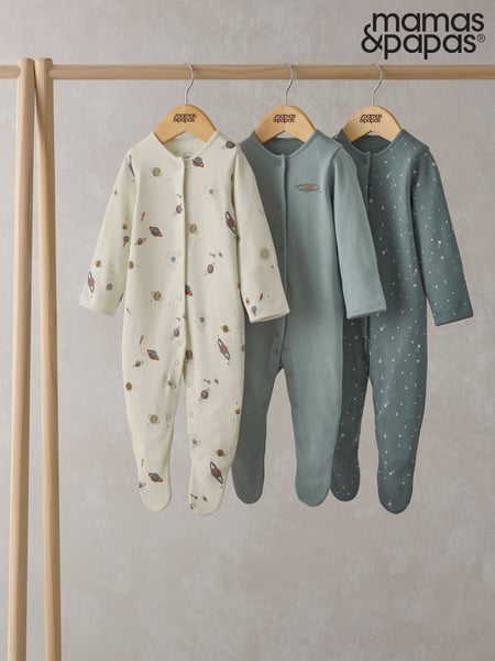 Mamas & Papas Blue Planets 100% Cotton Sleepsuits 3 Pack (F66201) | € 34