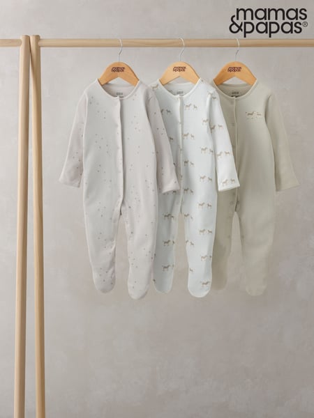 Mamas & Papas Wild Animals Print 100% Cotton Brown Sleepsuits 3 Pack (F66209) | € 34