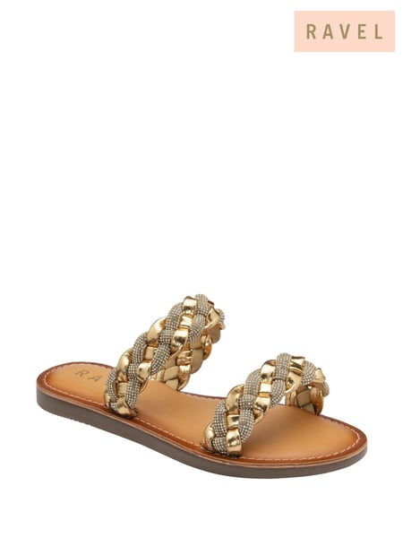 Ravel Gold Leather Flat Sandals (F66349) | € 70