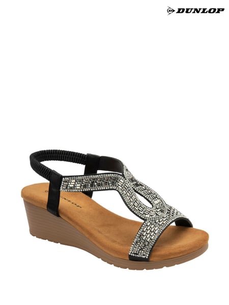 Dunlop Black Tear-Drop Wedge Elasticated Sandals (F66481) | € 55