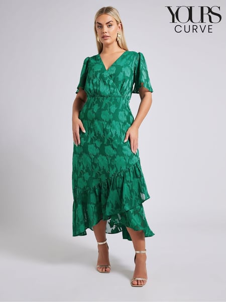 Yours Curve Green London Floral Jacquard Wrap Dress (F66958) | € 94