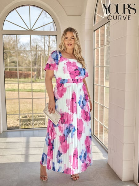 Yours Curve White London Abstract Square Neck Pleat Maxi Dress (F66969) | € 109
