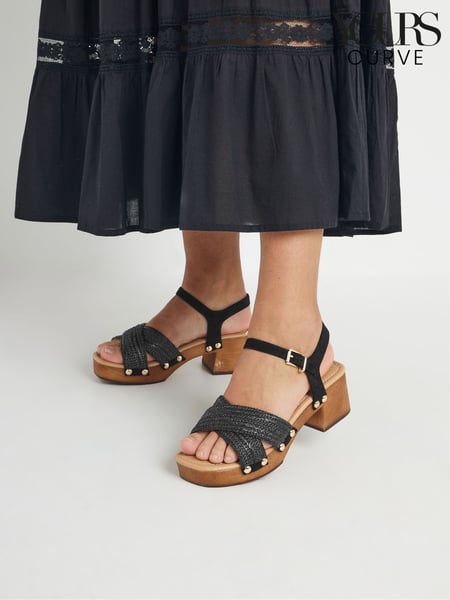 Yours Curve Black Wide Fit Wooden Clog Sandals (F66984) | € 64