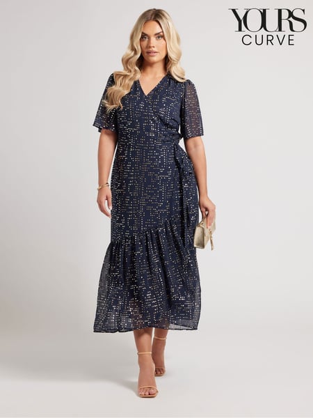 Yours Curve Blue London Foil Ruffle Tiered Dress (F66991) | € 83