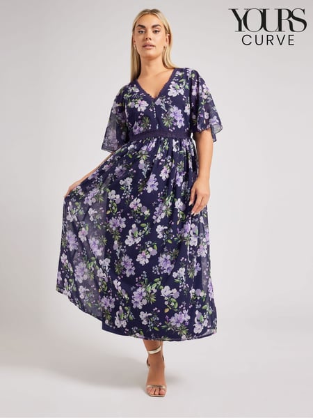 Yours Curve Blue London V-Neck Crochet Detail Dress (F66995) | € 98