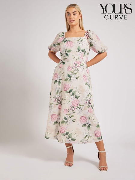 Yours Curve Cream London Floral Square Neck Look Dress (F66999) | € 98