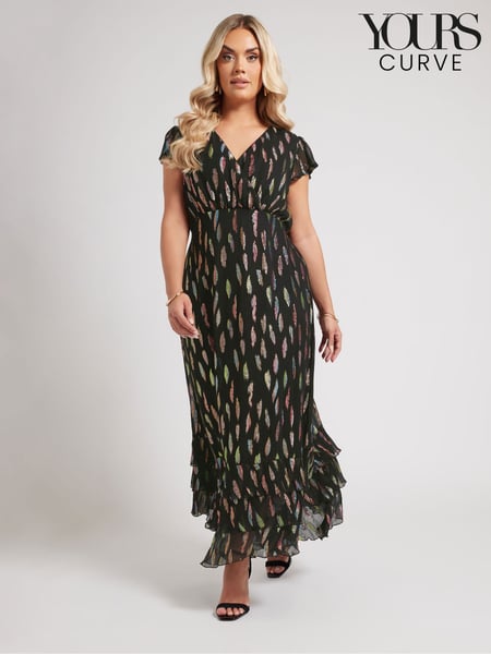 Yours Curve Black London Metallic Ruffle Dress (F67004) | € 109