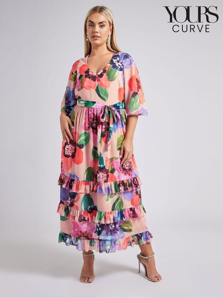 Yours Curve Pink London Floral Tiered V-Neck Maxi Dress (F67011) | € 98