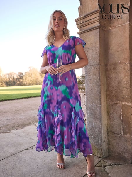 Yours Curve Purple London Ruffle Hem Dress (F67012) | € 109