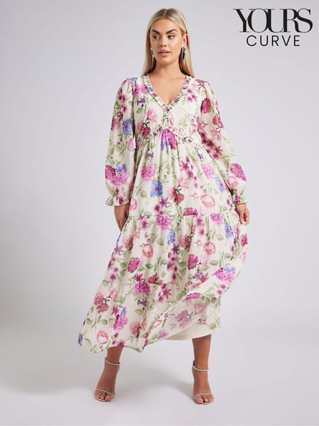 Yours Curve White London Floral Print Ruff Tier Dress (F67013) | € 98
