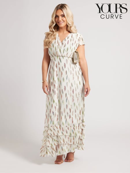 Yours Curve White London Metallic Ruffle Dress (F67018) | € 109