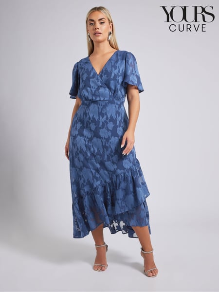Yours Curve Blue London Flower Jacquard Wrap Dress (F67025) | € 94