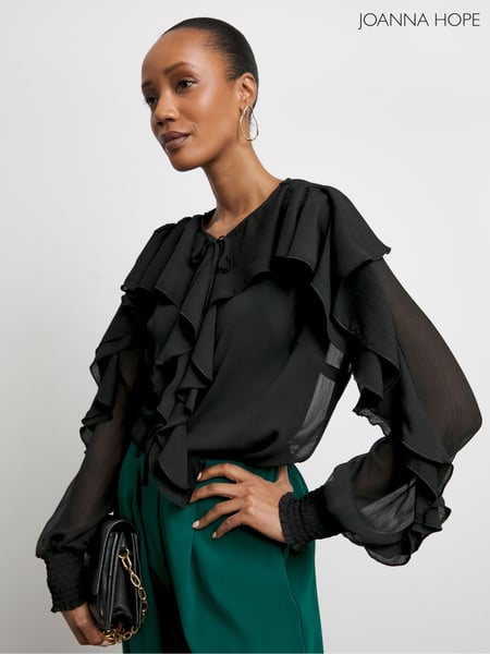 Joanna Hope Crinkle Chiffon Romantic Ruffle Black Blouse (F67448) | € 86