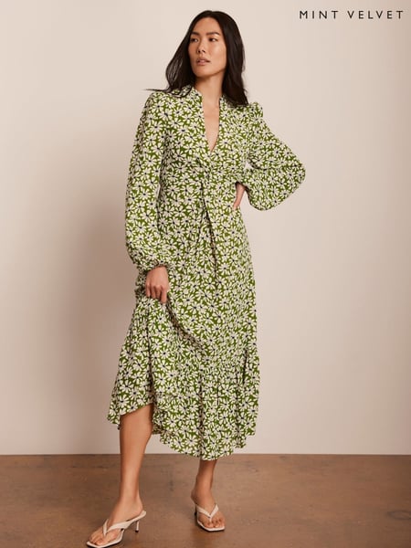 Mint Velvet Green Floral Print Midi Dress (F67521) | € 234