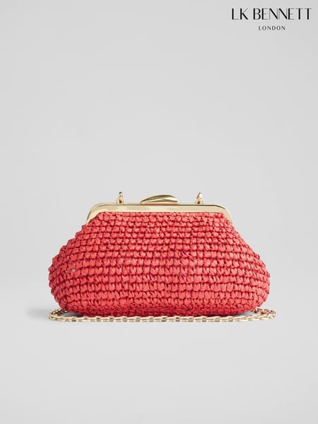LK Bennett Green Small Alexa Red Paper Oloid Clasp Frame Clutch Bag (F68240) | € 232