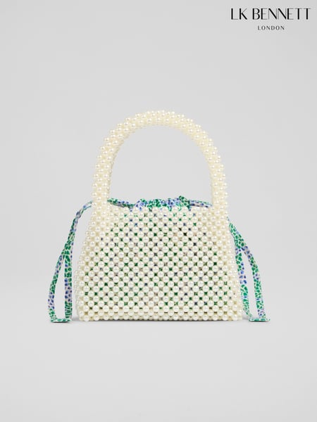 LK Bennett White Pearl Acrylic Pearl Bead Handle Mini Tote Bag (F68245) | € 201