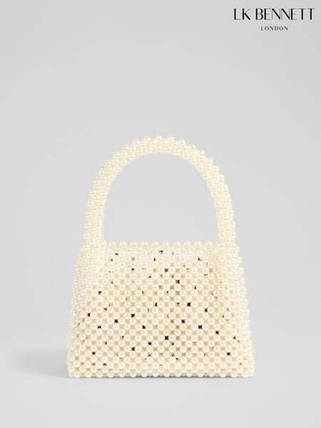 LK Bennett White Pearl Acrylic Pearl Bead Handle Mini Tote Bag (F68247) | € 201