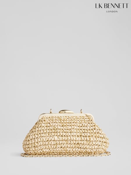 LK Bennett Metallic Small Alexa Natural And Gold Paper Oloid Clasp Frame Clutch Bag (F68258) | € 232