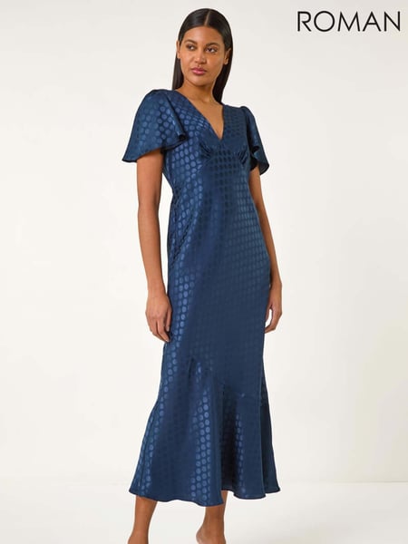 Roman Blue Satin Spot Print Midi Dress (F68414) | € 101