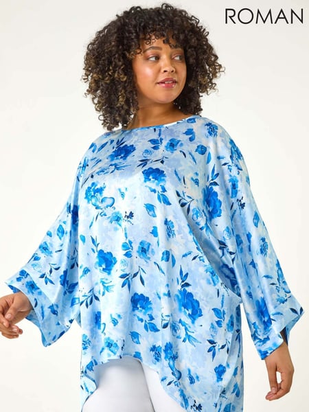 Roman Blue Curve Floral Print Tunic Top (F68452) | € 66