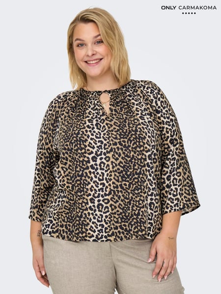 ONLY Curve Brown Leopard Print V-Neck 3/4 Sleeve T-Shirt (F68518) | € 50