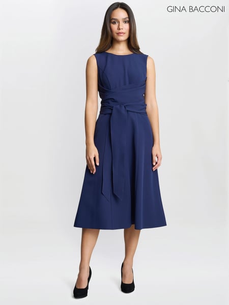 Gina Bacconi Blue Cathleen Crepe Tie Waist Dress (F69001) | € 530