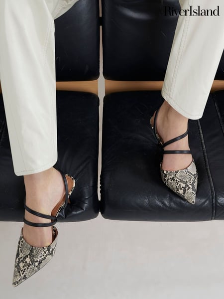 River Island Grey Snake Print Strappy Court Shoes (F69326) | € 59