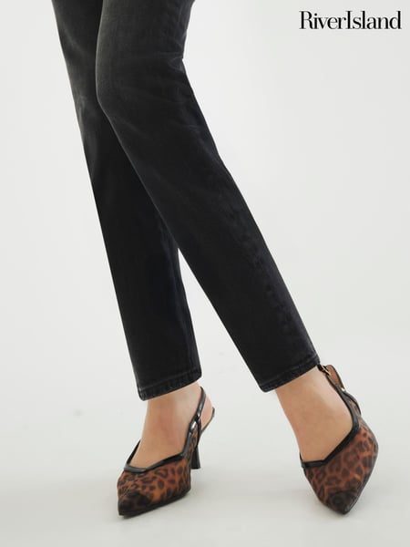 River Island Brown Leopard Print Mesh Court Shoes (F69374) | € 56