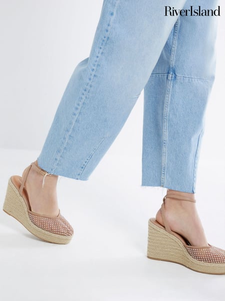 River Island Pink Closed Toe Embellished Wedge Sandals (F69399) | € 66