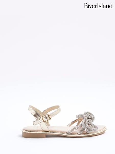 River Island Gold Girls Embelished Knot Flat Sandals (F69887) | € 41