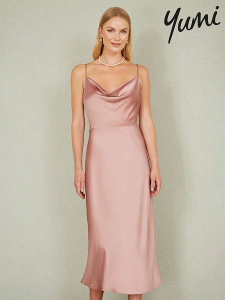Yumi Pink Satin Cowl Neck Midi Dress (F70170) | € 101