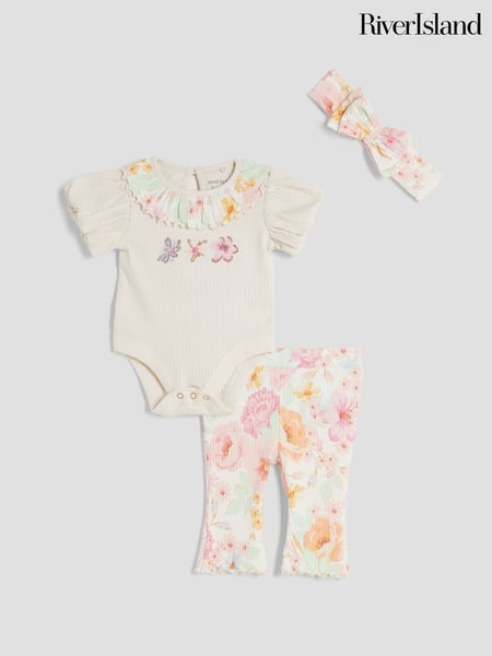 River Island Cream Baby Girls Floral Print Top and Leggings Set (F70704) | € 34