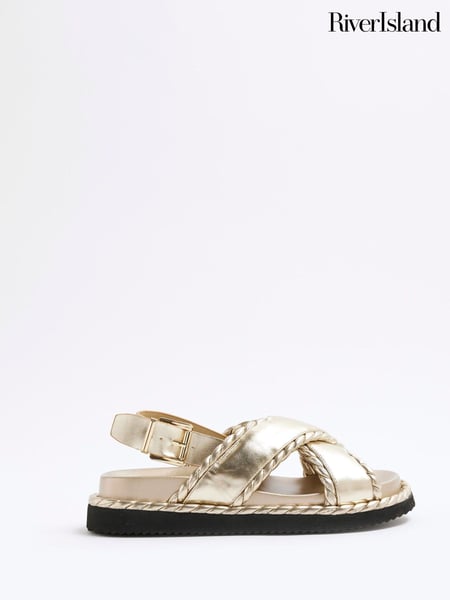 River Island Gold Wide Fit Cross Strap Sandals (F70903) | € 62