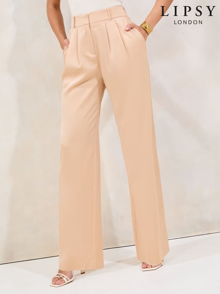 Lipsy Champagne Gold Satin Wide Leg Trousers (F71398) | € 70