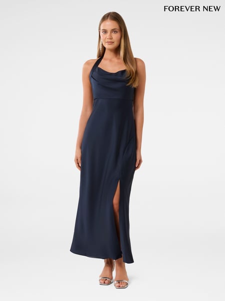 Forever New Blue Alice Halter Neck Satin Maxi Dress (F71583) | € 187