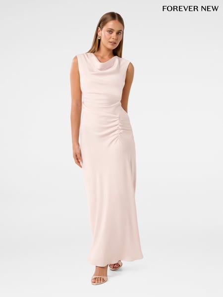 Forever New Pink Ava Draped Satin Maxi Dress (F71584) | € 187