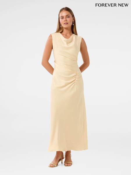 Forever New Cream Ava Draped Satin Maxi Dress (F71603) | € 187