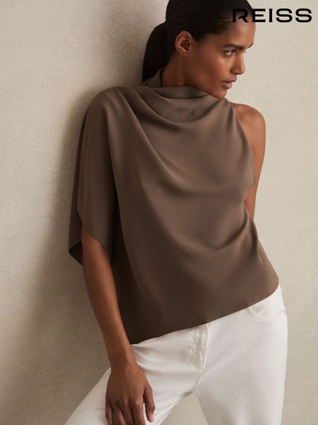 Reiss Mink Elle One-Shoulder Draped Top (F72416) | € 153