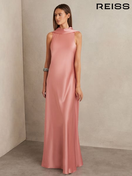 Reiss Pink Fae Petite Satin Cape Maxi Dress (F74173) | € 543