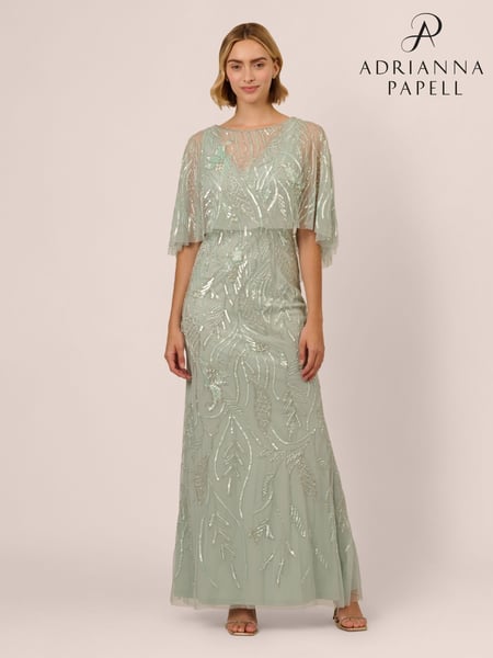 Adrianna Papell Green Cape Beaded Long Dress (F74419) | € 544