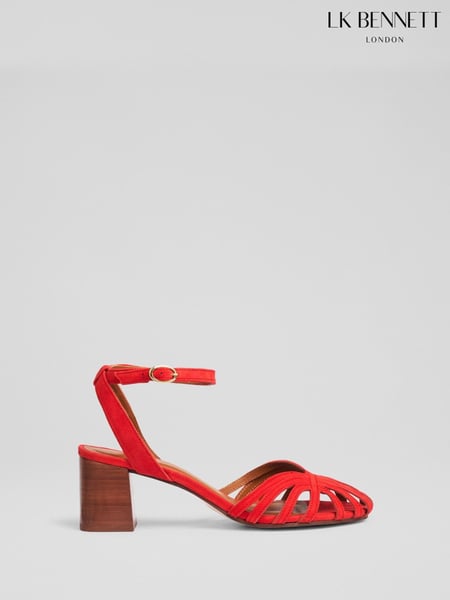 LK Bennett Red Aspen Aurora Red Suede Heeled Plaited Front Dorsay Shoes (F74866) | € 357