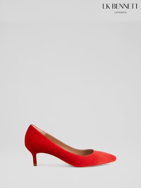 LK Bennett Red Audrey Aurora Suede Kitten Heel Court Shoes (F74870) | € 310